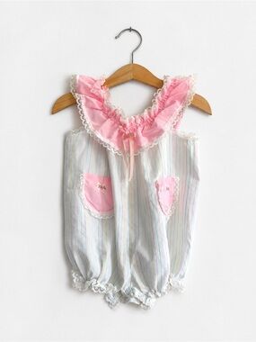 Vintage Cradle Togs Baby Girl Bubble Romper Pink Lace Ruffle Pastel 12 Months